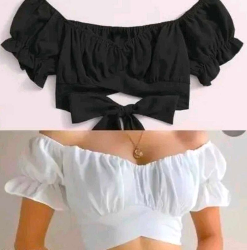 Off-Shoulder Puff Sleeve Crop Top combo