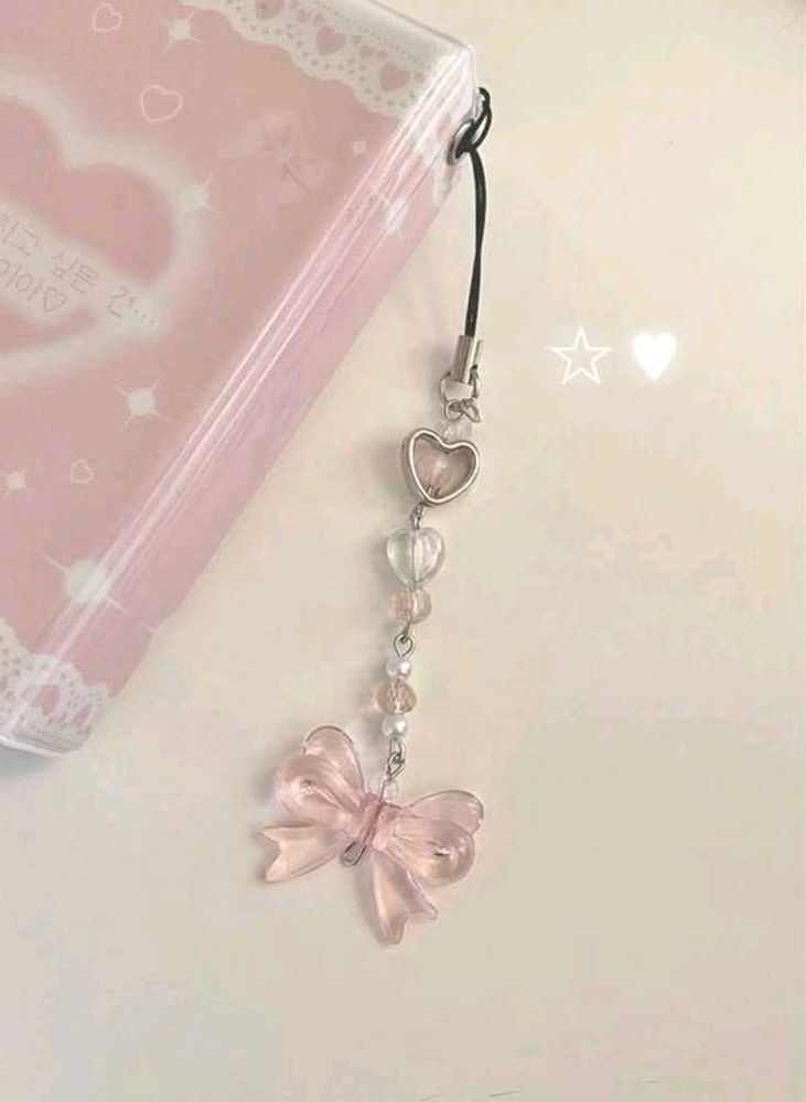 Kawaii Bow &amp; Heart Phone Charm