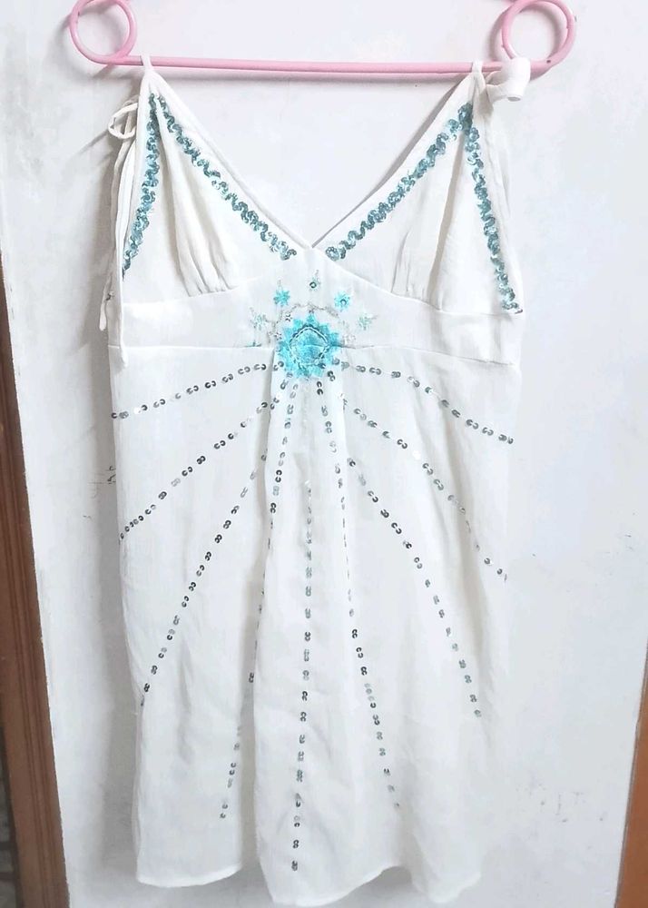 White Beaded Summer Top