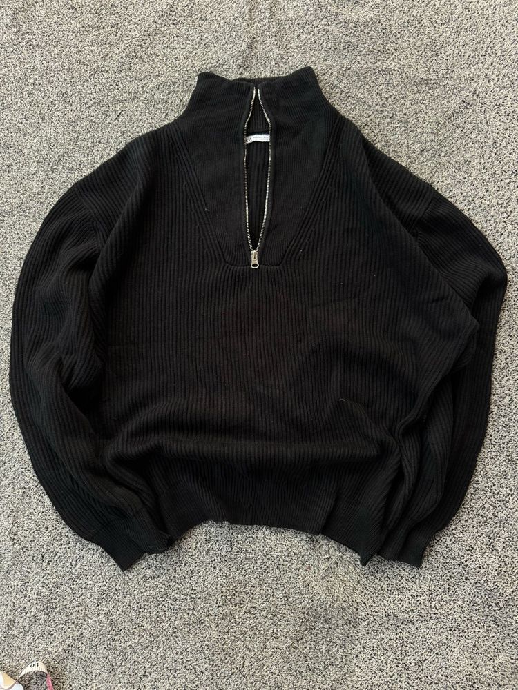 Black Pullover Half-Zip Sweater