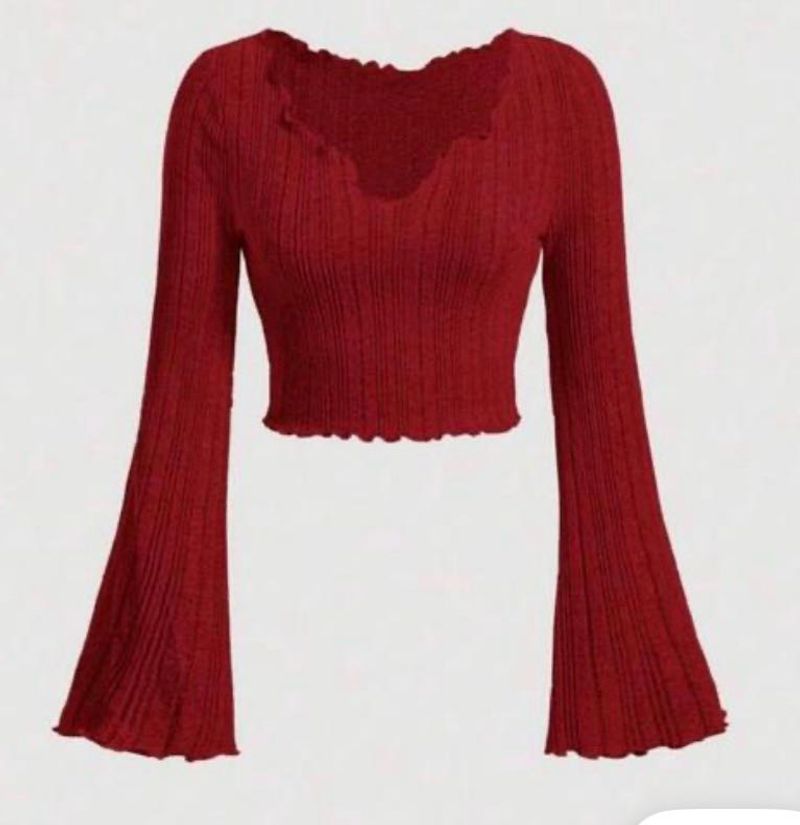 Ribbed Flare Sleeve Crop Top