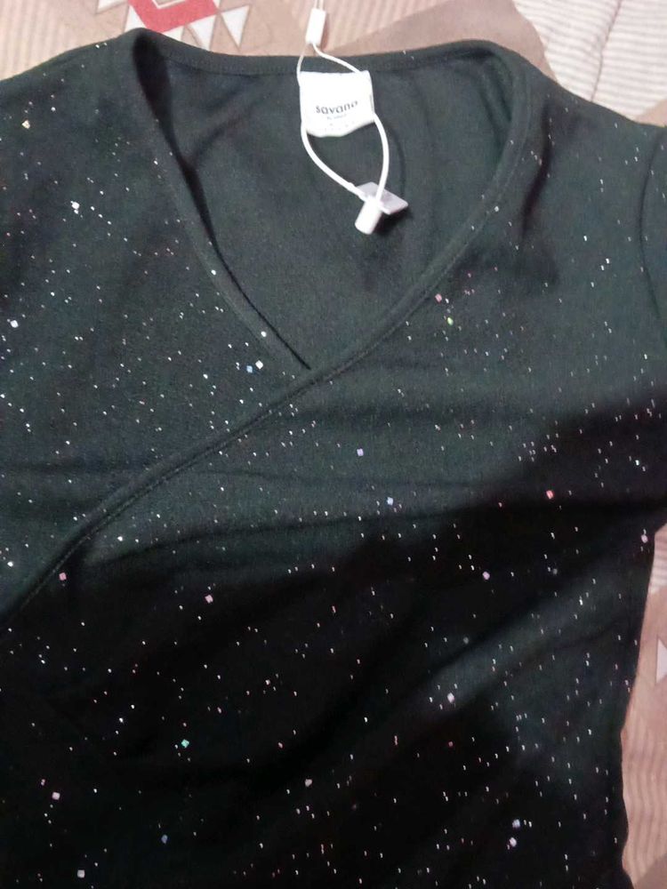 Sparkly Dark black Wrap bodycon dress