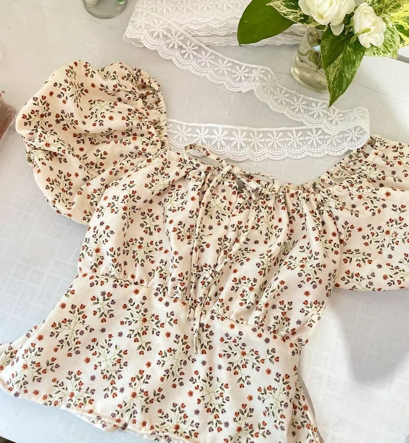 sale 🌼spring Floral Print Puff Sleeve Top