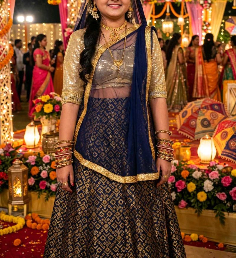 Exquisite Blue &amp; Gold Lehenga Choli