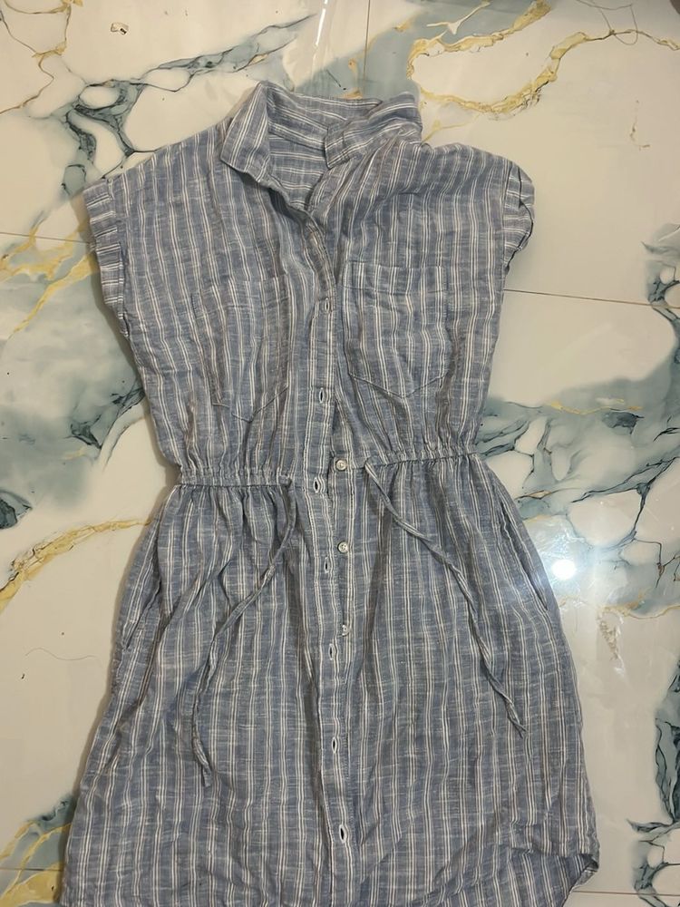 Casual Striped Button-Up Shirtdress