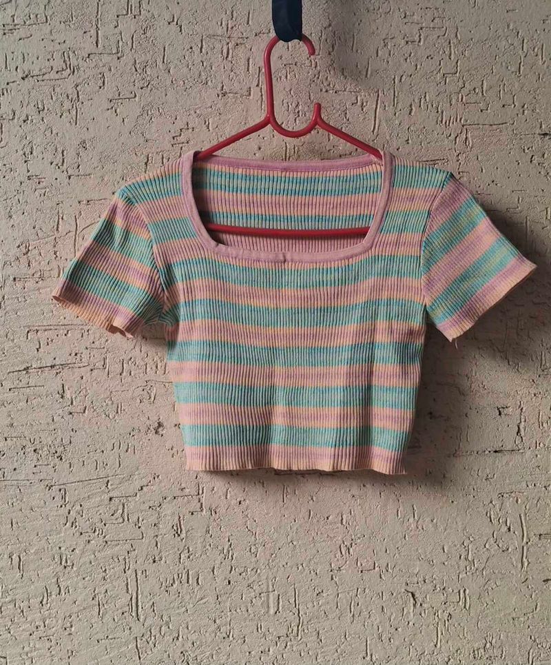 Striped Square Neck Crop Top