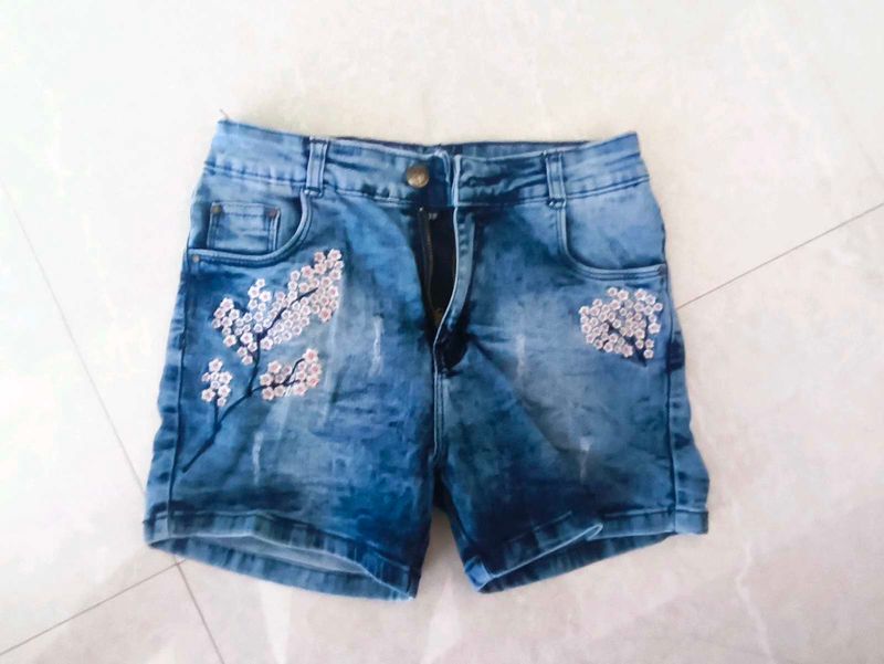 Embroidered Denim Shorts