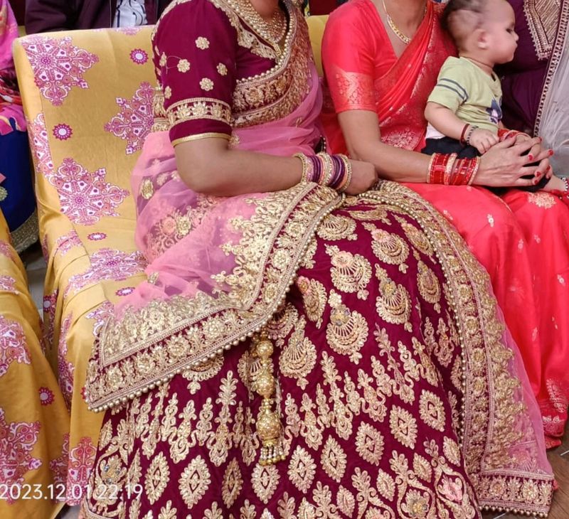 Elegant Maroon Wine &amp; Gold Lehenga