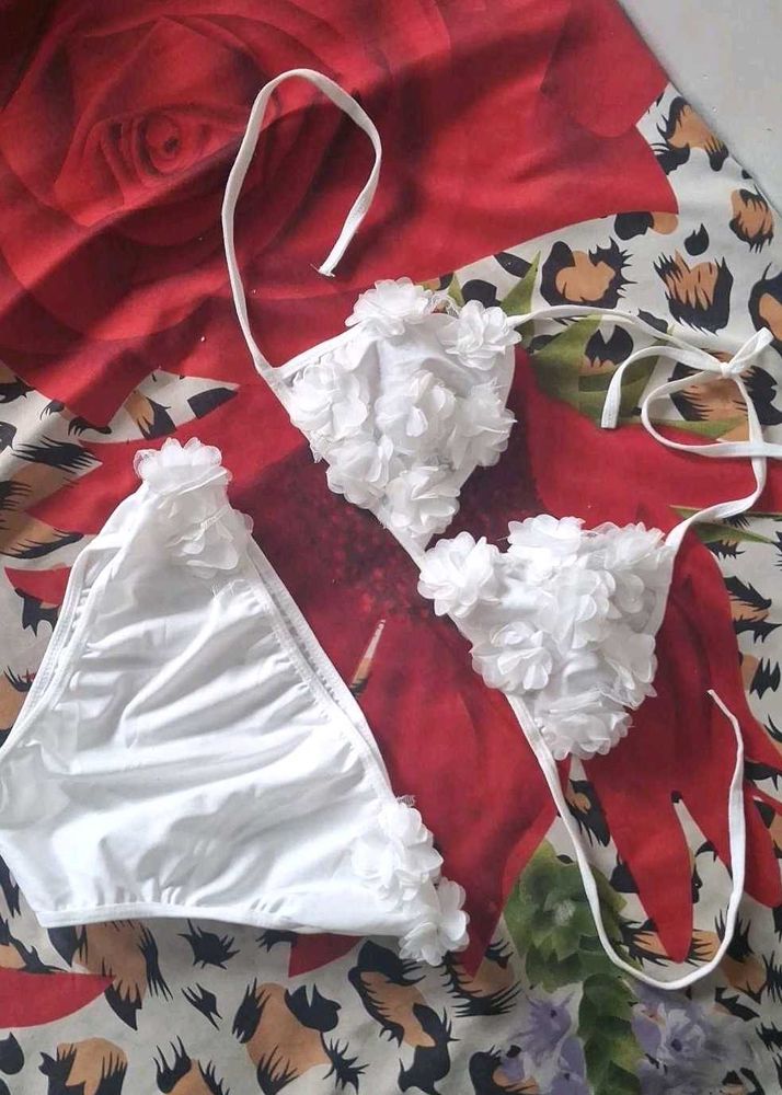 White Floral Bikini Set