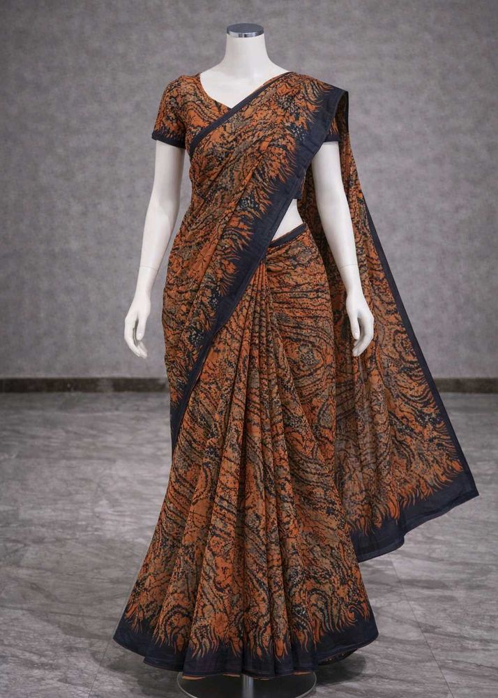 Orange &amp; Black Saree with Blouse