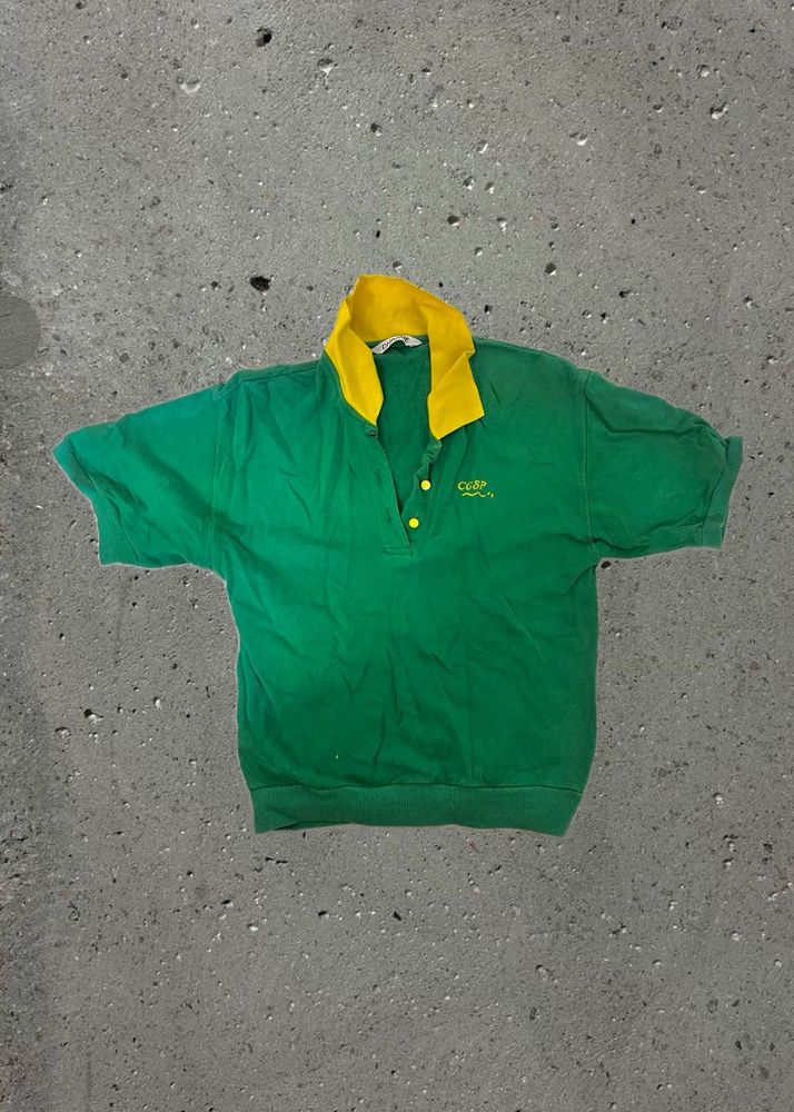 Green Polo Shirt with Yellow Collar