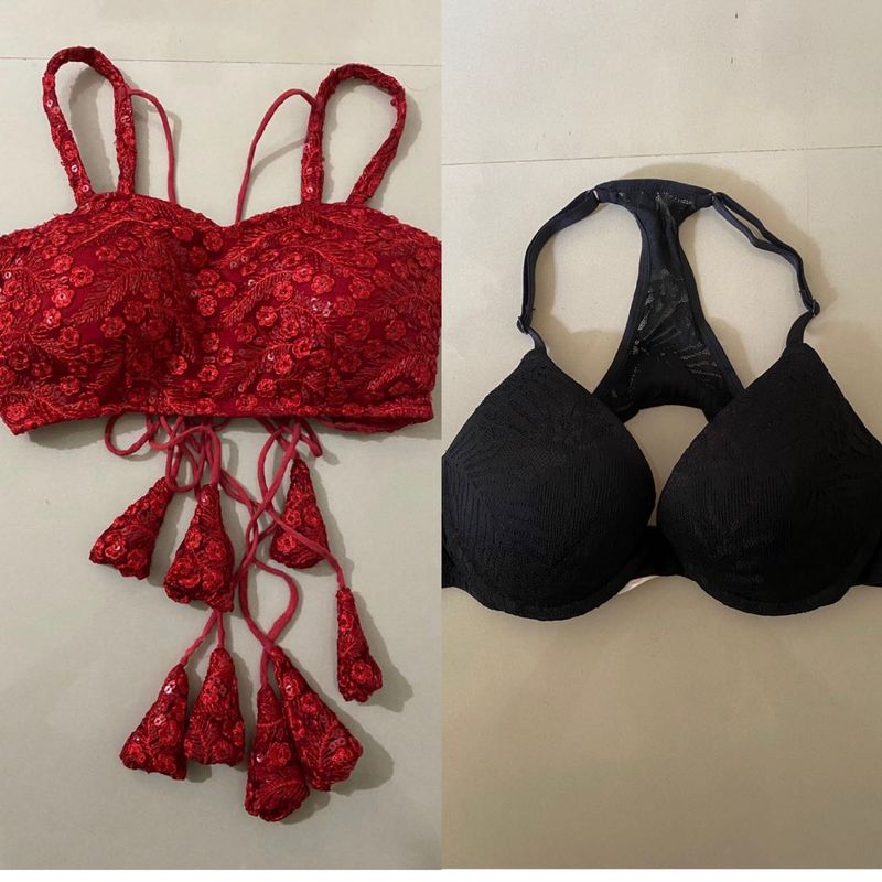 Red backless Blouse&amp;bra