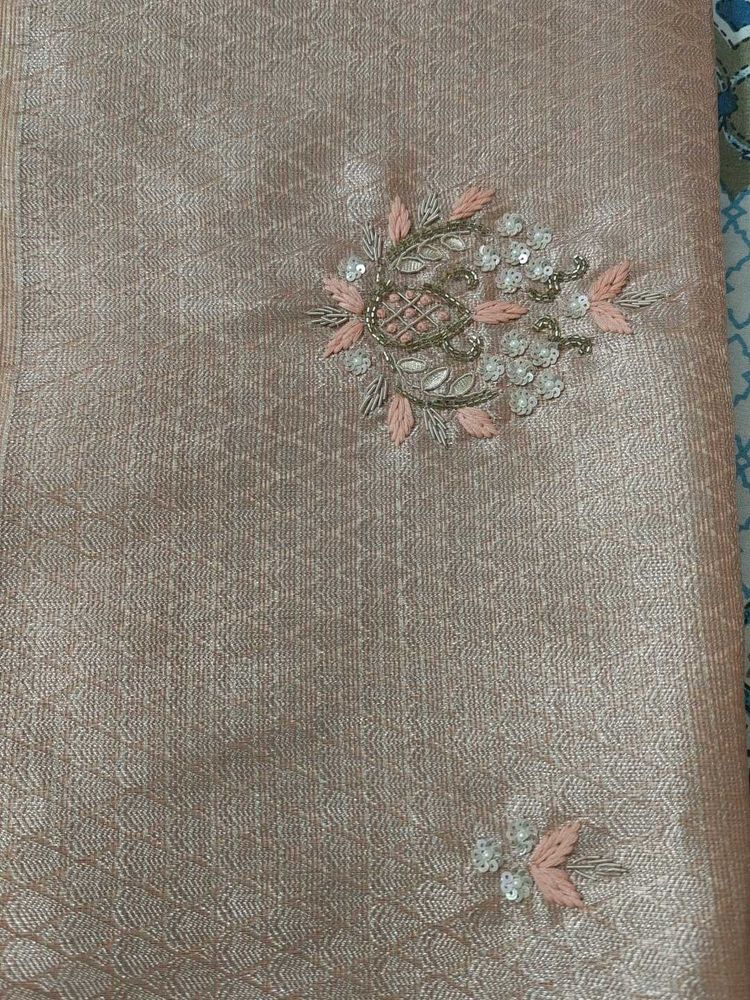 Premium Nude Organza Saree with Sequin Embroidery
