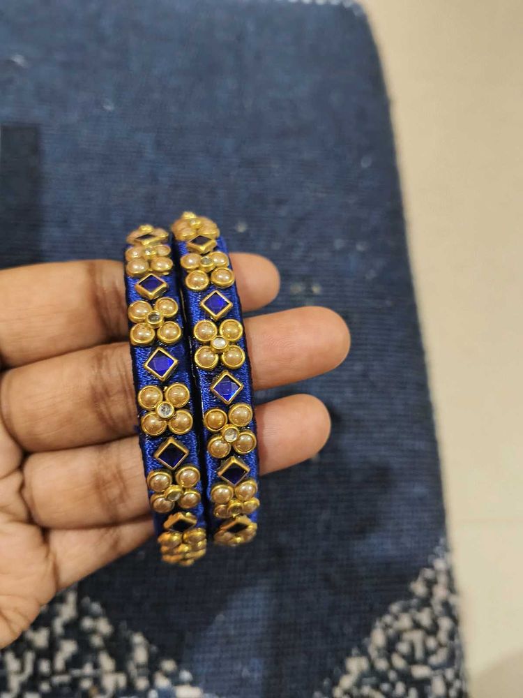 Royal Blue Silk Bangles with Gold Embellishments