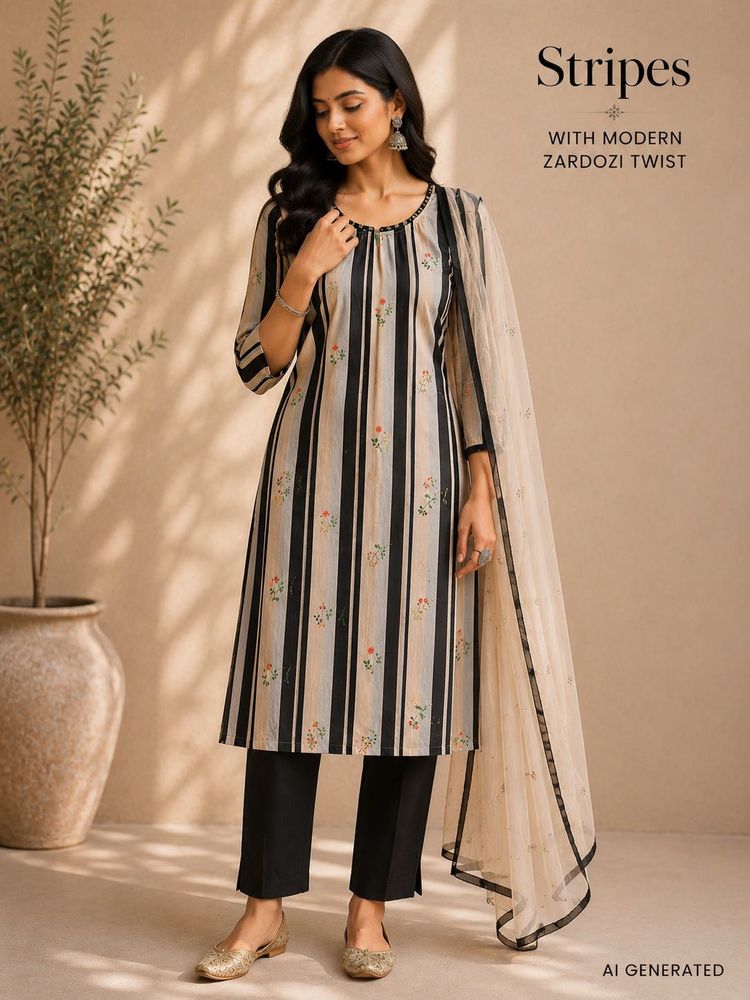Striped Kurta with Zardozi Twist