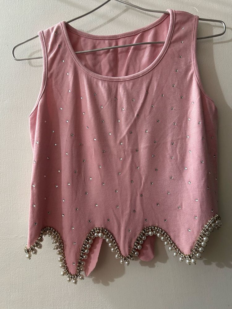 Pink Embellished Tank Top
