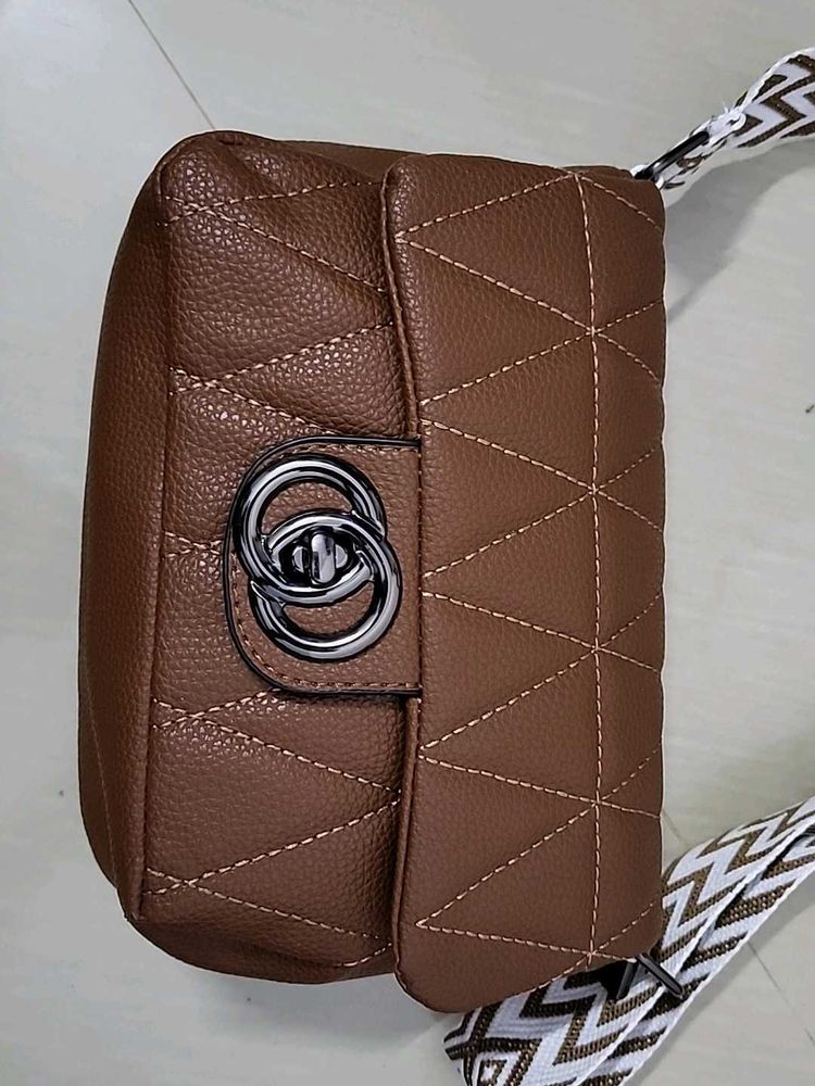 Stylish Brown Quilted Crossbody Bag