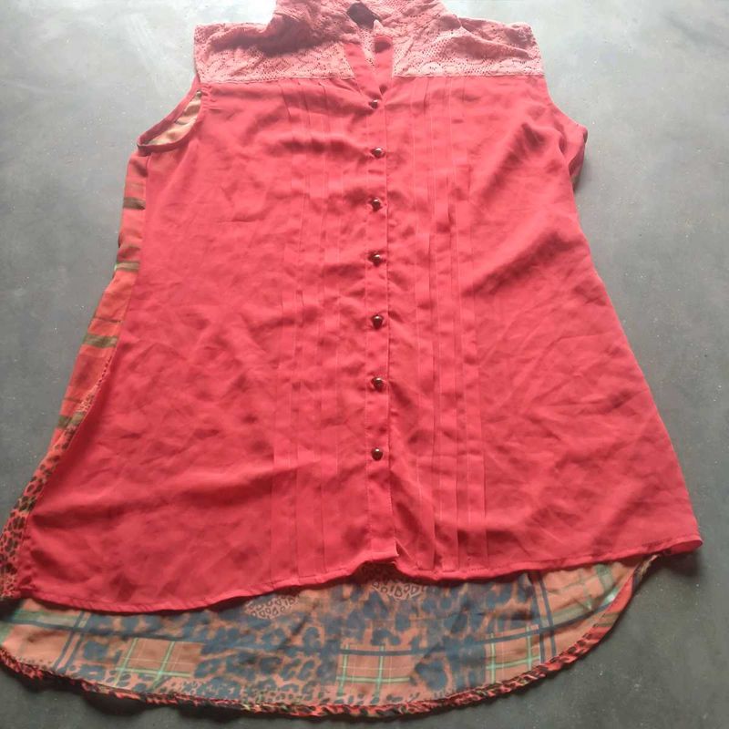 Stylish Red Sleeveless Tunic Top