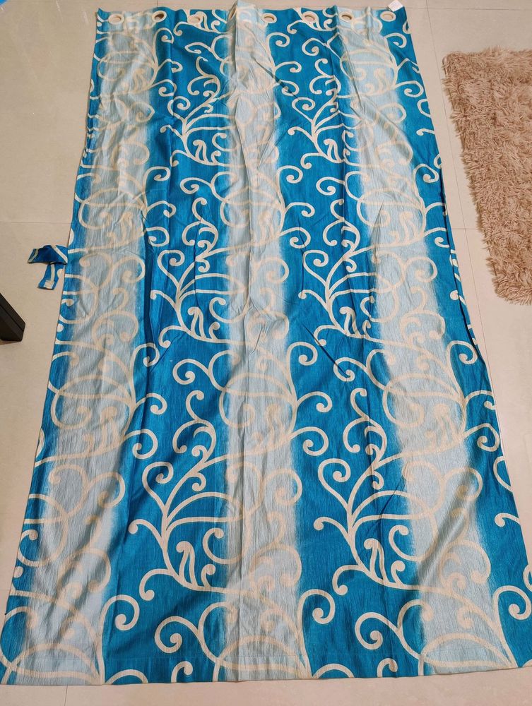 Blue &amp; Off White Curtains Set Of 2