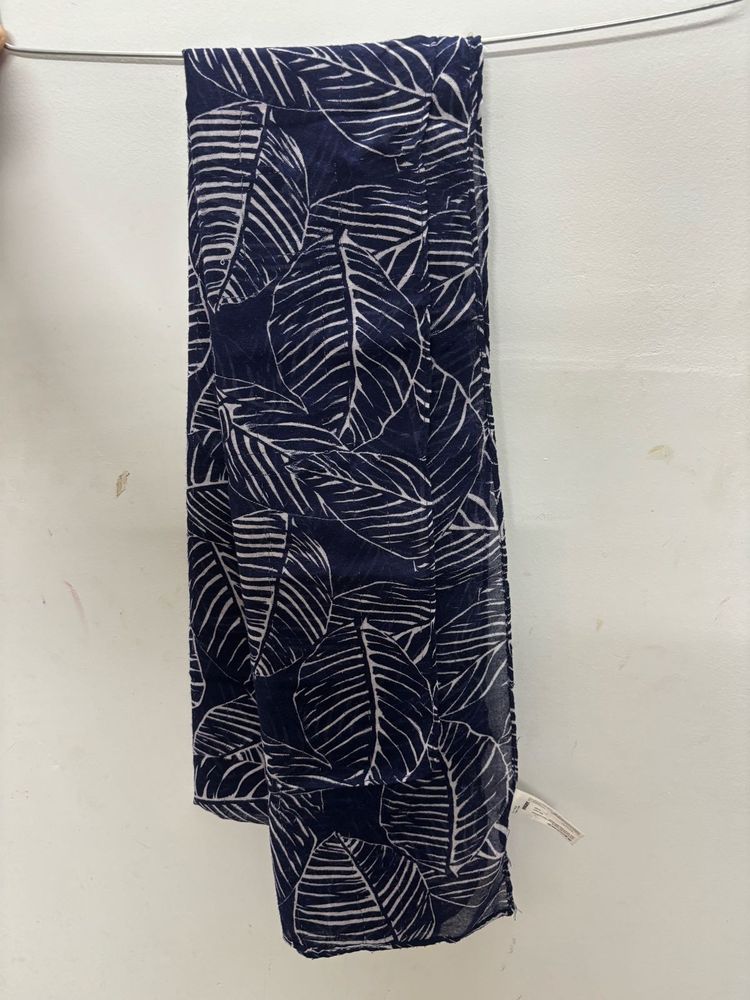 Navy Leaf Print Scarf