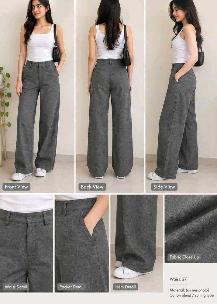 Stylish Grey Wide-Leg Trousers
