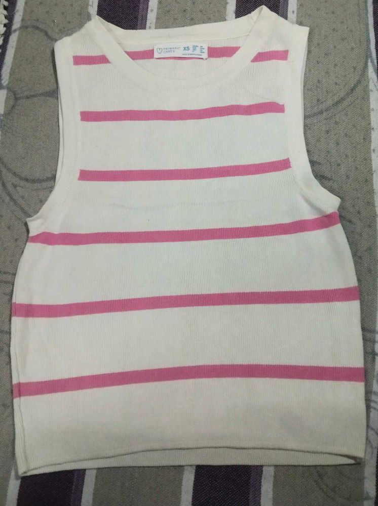 Primark Striped Cream &amp; Pink Tank Top