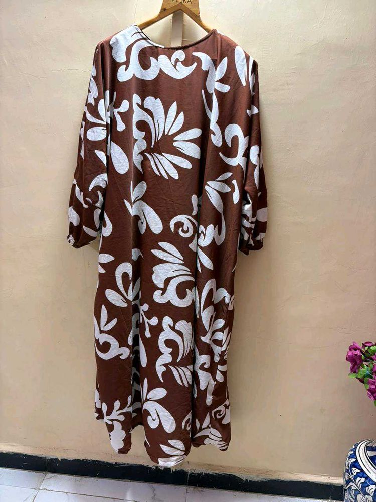 Stylish Brown Floral Print abaya
