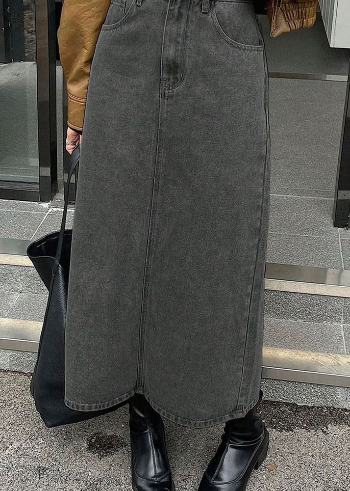 Gray Denim Maxi Skirt