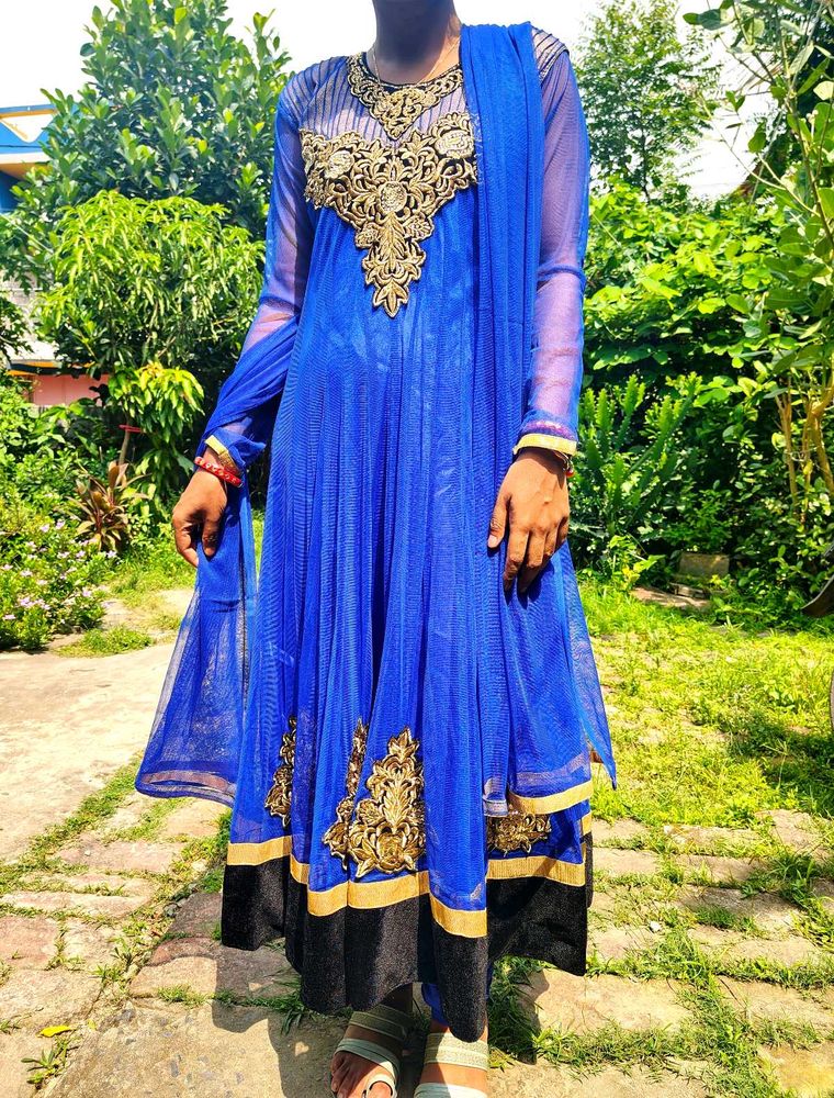 Royal Blue Anarkali Suit with Gold Embroidery