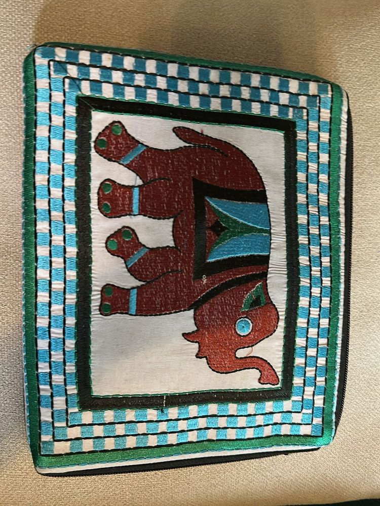 Elephant Embroidered Pouch For Tablet/Mini Lapto
