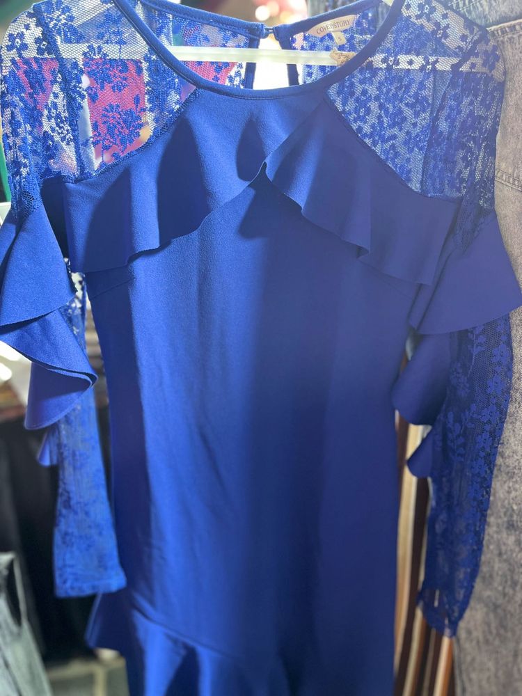 Cover Story Blue Lace Ruffle Dress