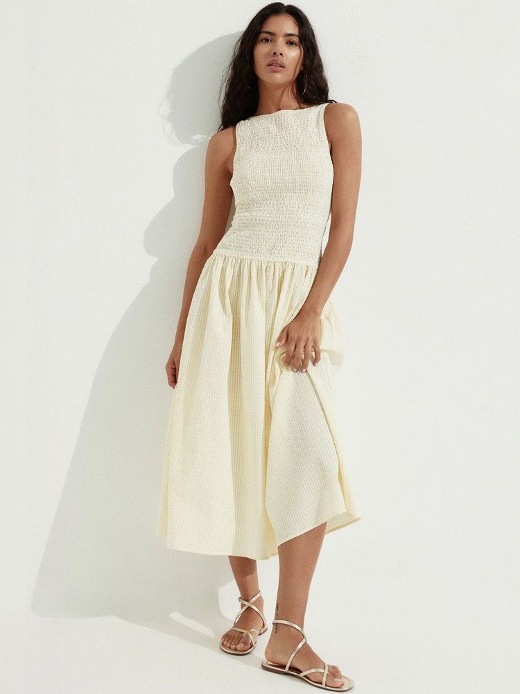 H&amp;M Smocked Waist Midi Dress