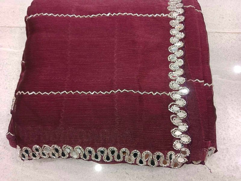 Maroon Mirror Work Saree