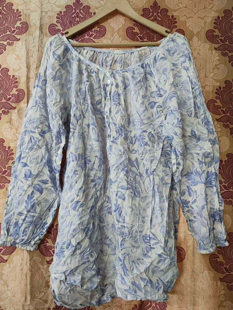 Light Blue Floral Print Tunic Top