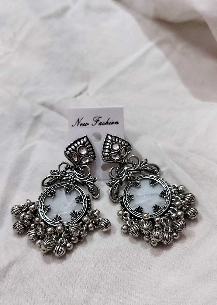 Boho Silver Jhumka Earrings