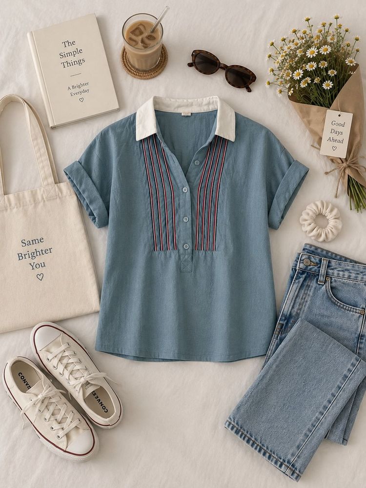 Casual Teal Button-Up Blouse