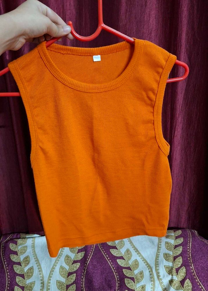 Orange Ribbed Sleeveless Top