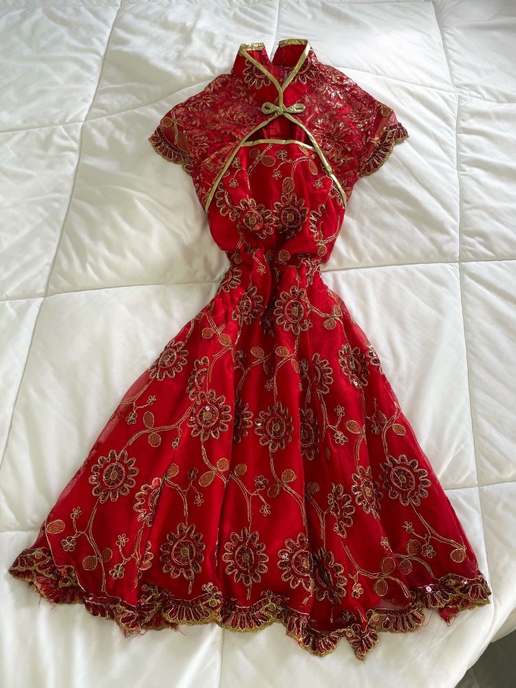 red gold mini midi cheongsam qipao