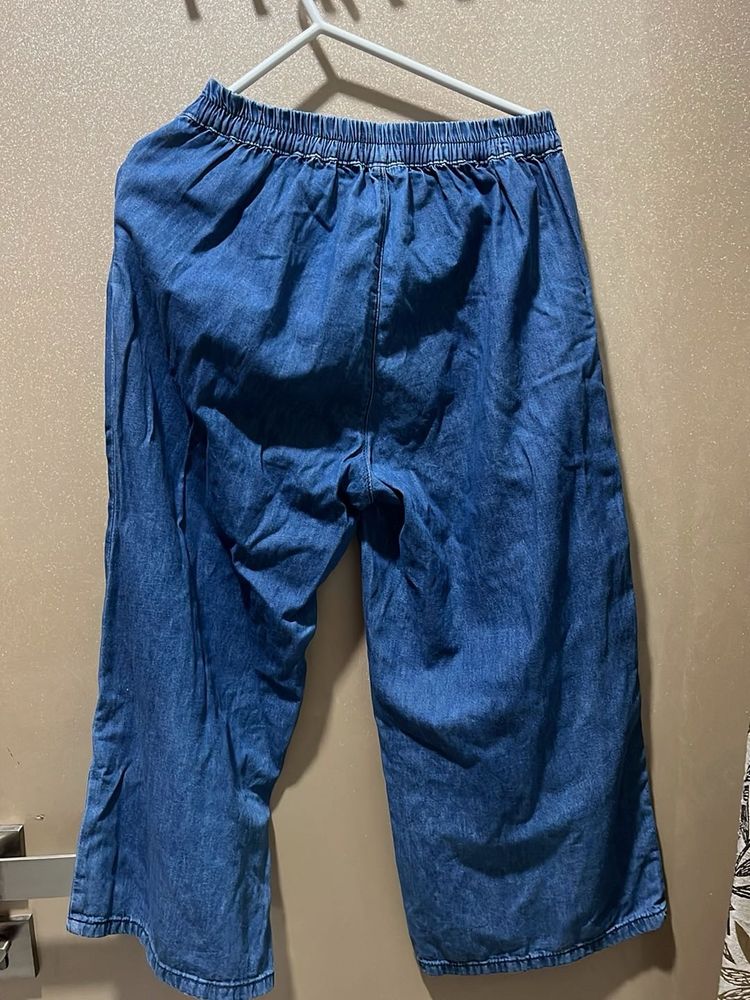 Blue Wide Leg Denim Pants