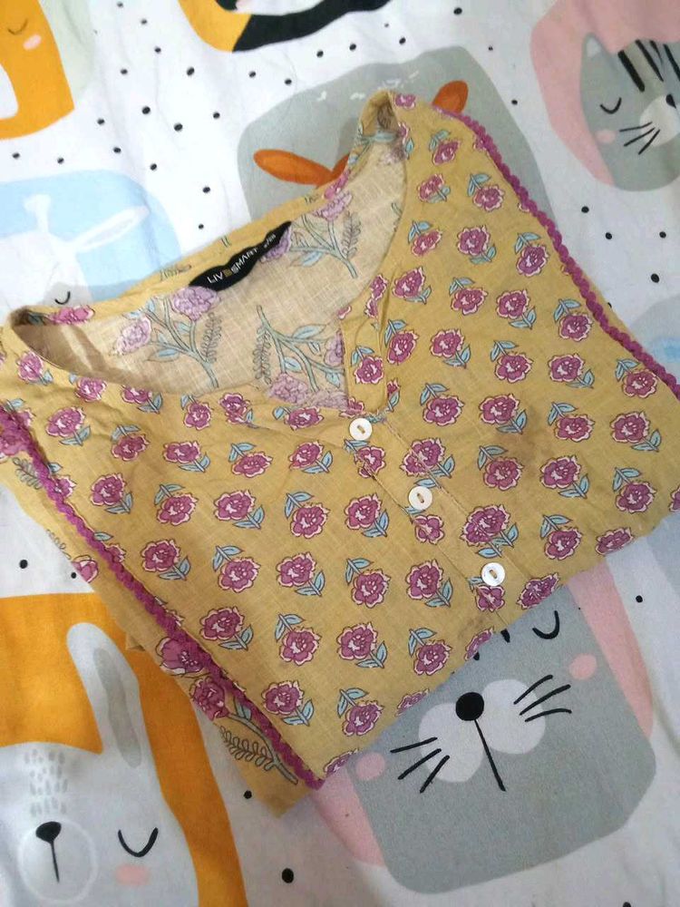 Yellow Floral Print Kurta 🪷✨