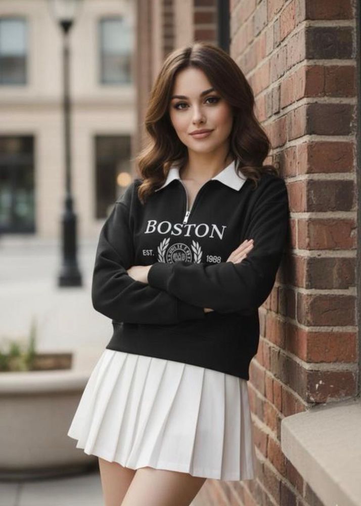 Boston Embroidered Quarter Zip Sweatshirt