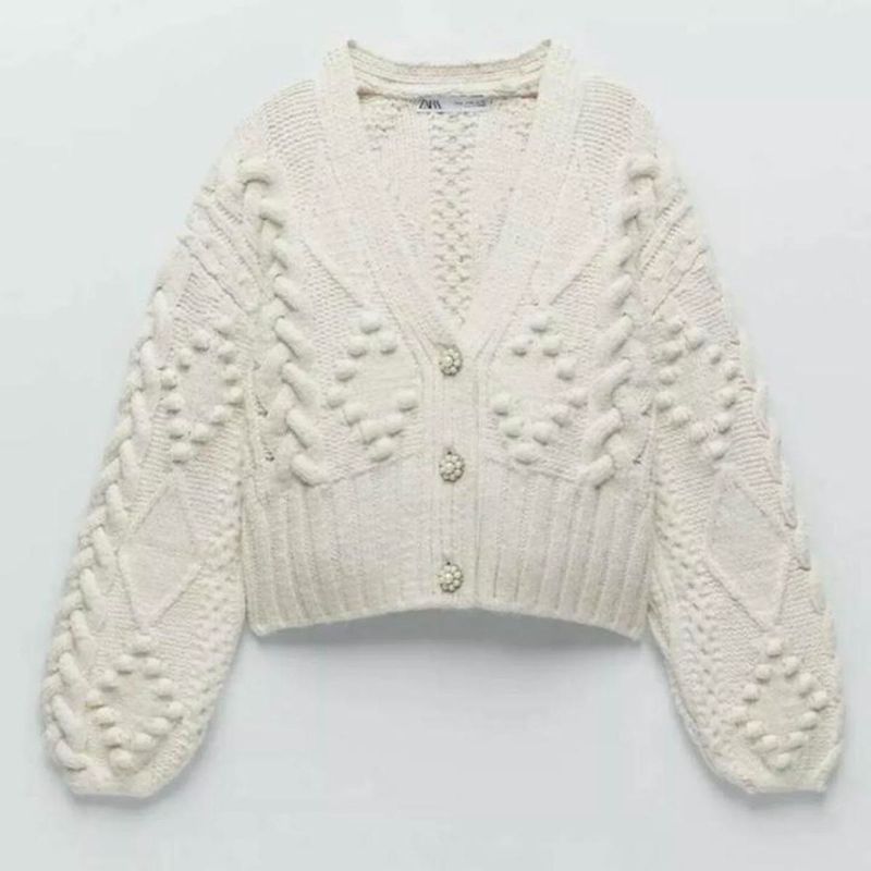 Zara Cream Cable Knit Cardigan
