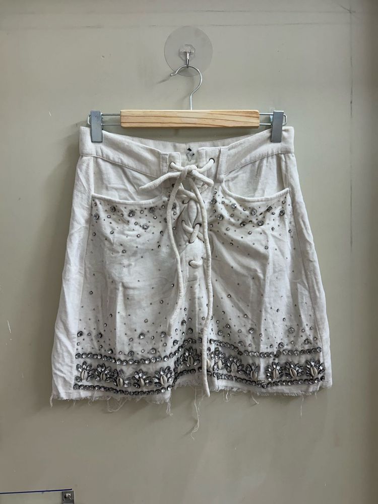 Embellished Lace-Up Mini Skirt(Brand new )