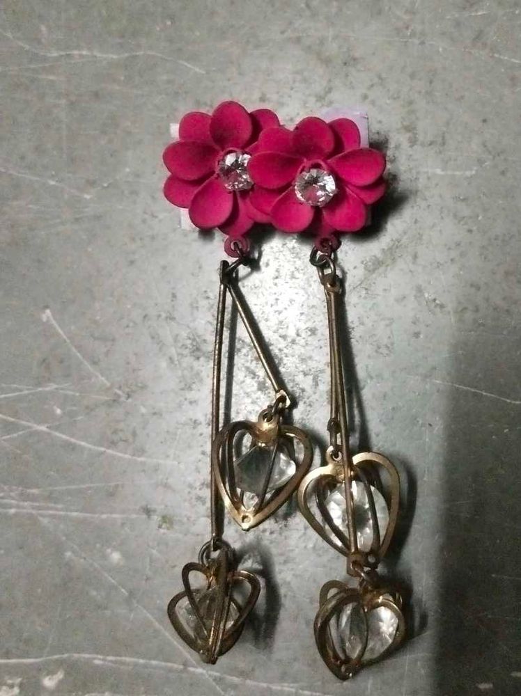 Vintage Flower &amp; Heart Dangle Earrings