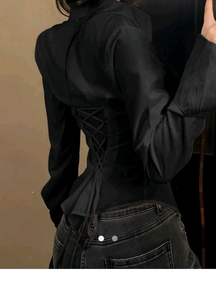 Corset Back Long Sleeve Top