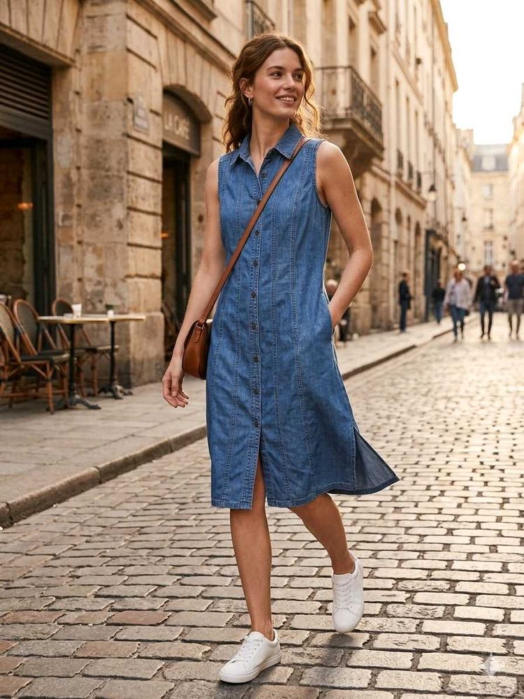 Sleeveless Denim Midi Dress
