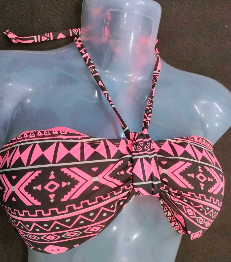 Trendy Pink &amp; Black Bikini Top 🤎