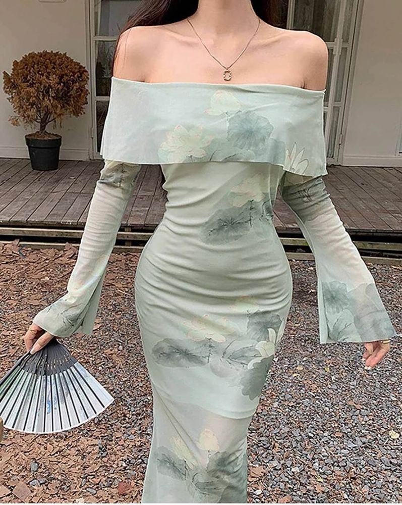 Off-Shoulder Floral Print Maxi Dress