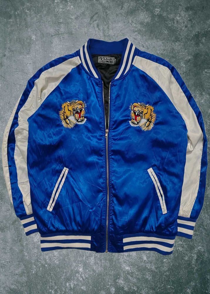 Blacksmith" Tiger-Embroidered Satin Bomber Jacket
