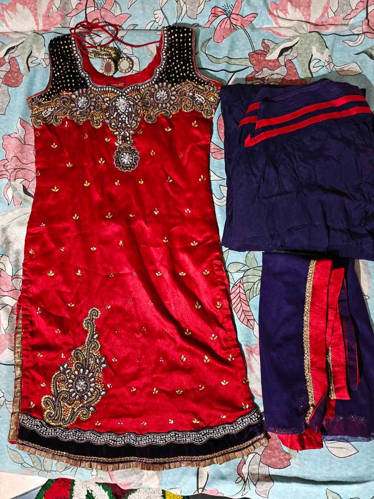 Red Embroidered Kurta Set with dupatta
